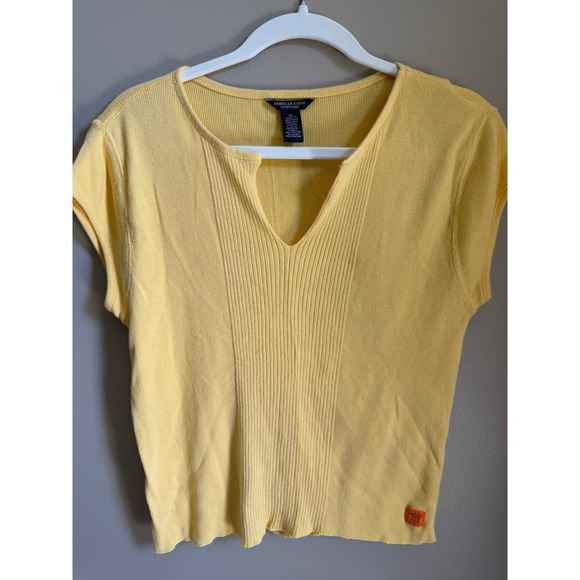 American Eagle Outfitters Tops - American Eagle Outfitters Yellow Ribbed Knit Shirt Size XL Y2K
